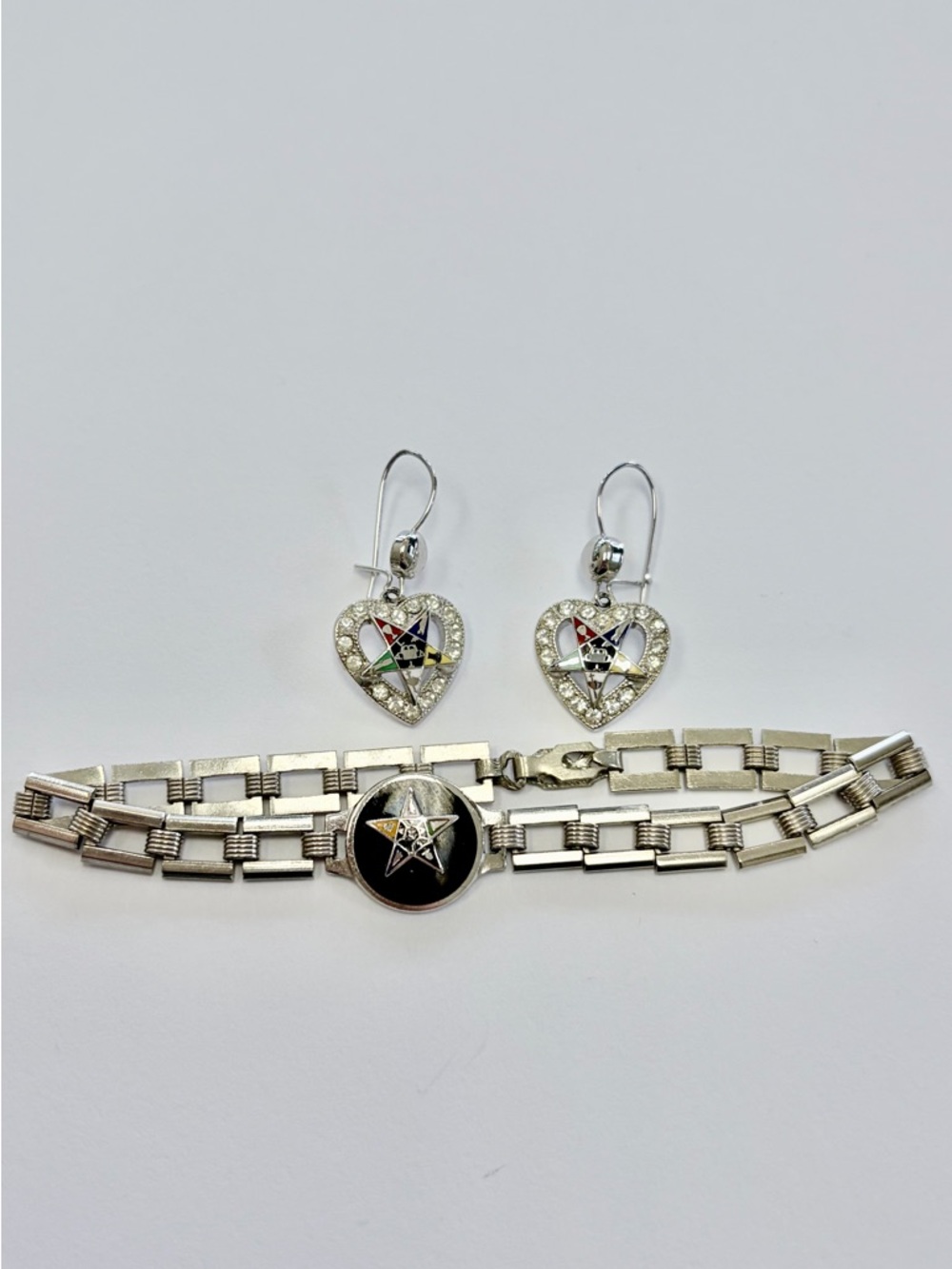 Vintage Eastern Star Masonic Bracelet Earrings Jewelry Set
